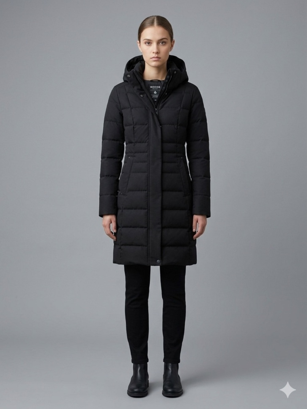 Woods Black Long Quilted Puffer Coat Parka down filled Women’s Small